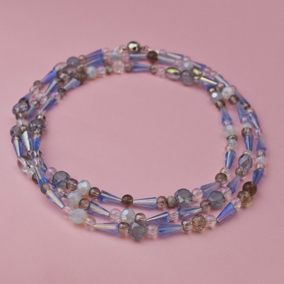 Extra long sky blue glass bead necklace, super long accent necklace - Picture 3 of 6